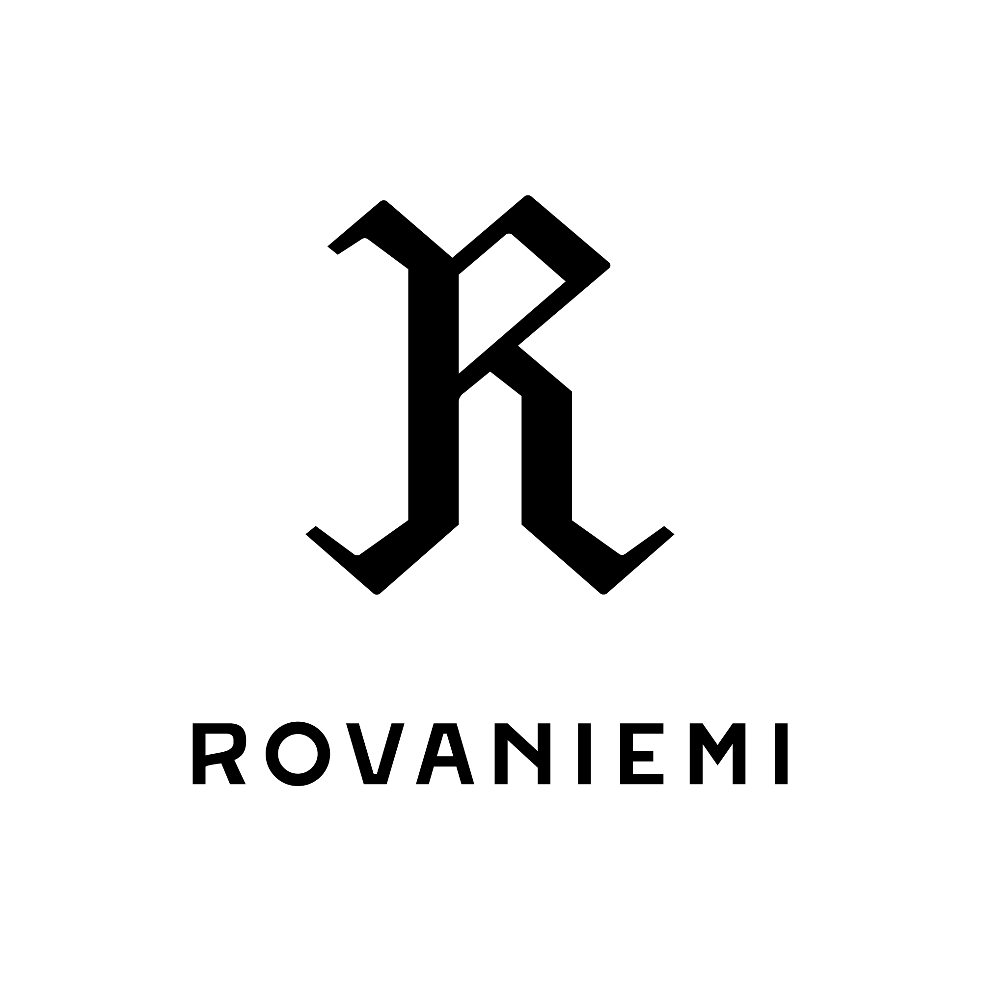 Rovaniemen kaupungin logo R ja teksti Rovaniemi väri musta